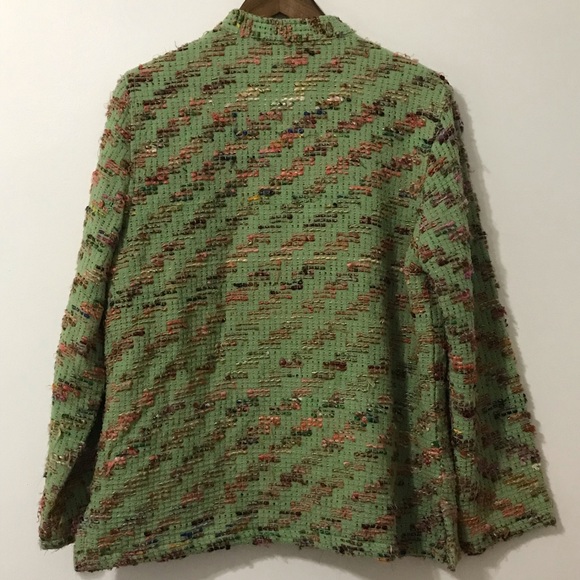The Territory Ahead Green Multicolor Tweed Silk Grandmacore Blazer Button Up L - Picture 4 of 8